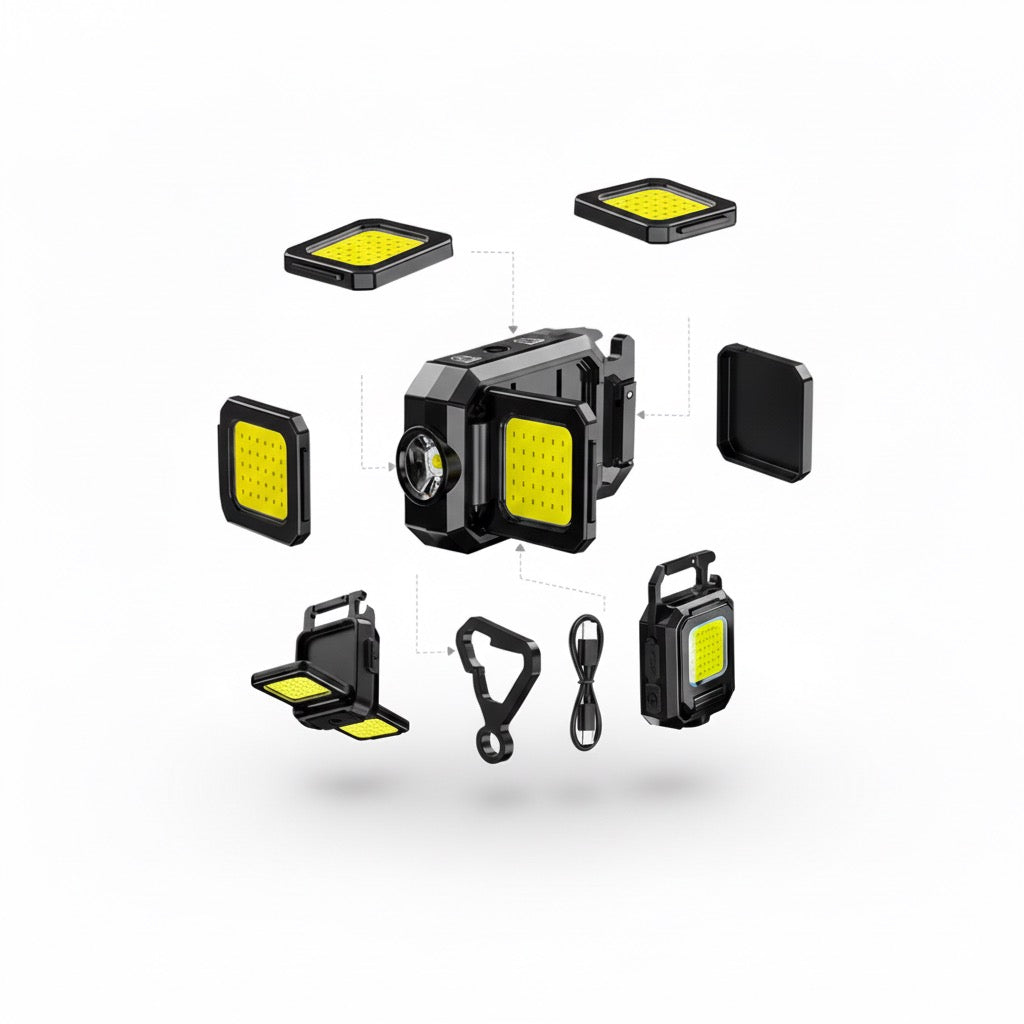 Rechargeable Keychain Flashlight Portable Mini COB Work Lights With 90° Foldable Side Lights Super Bright Flashlight for Camping